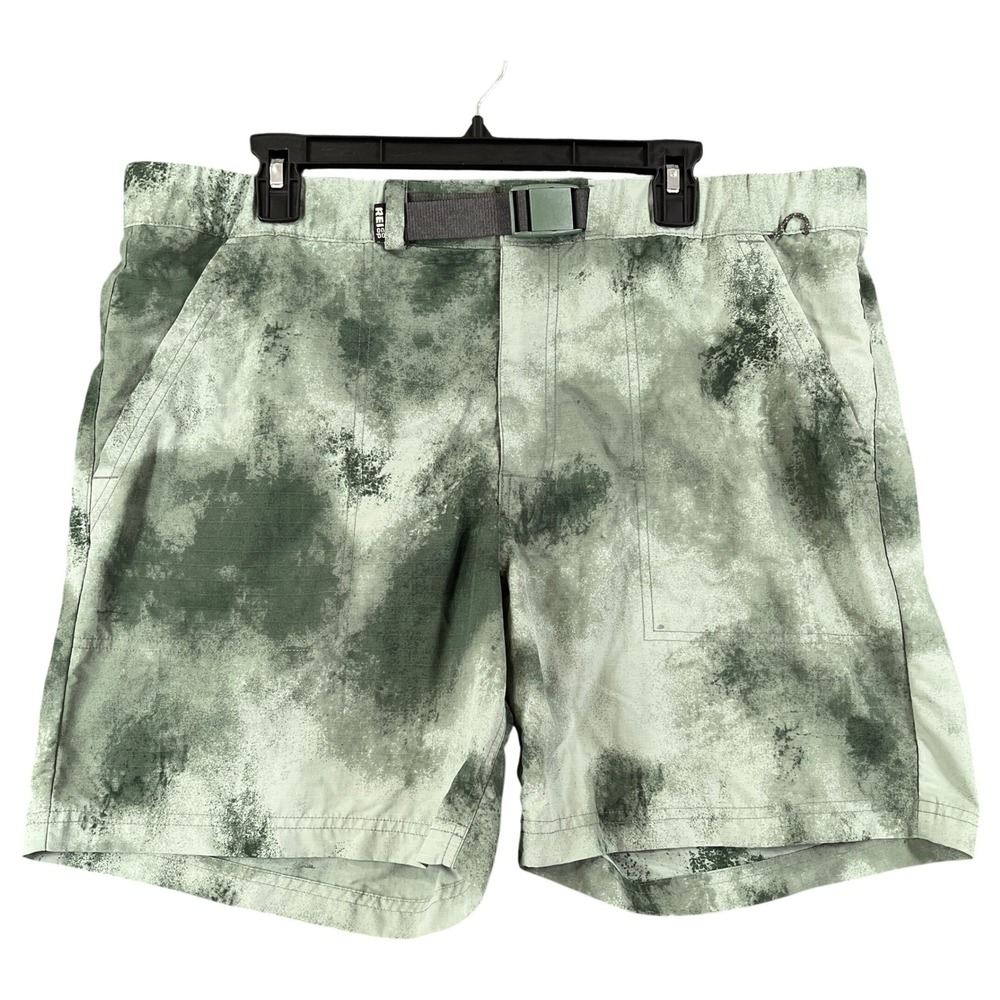 REI Co-op Trail Shorts Mens L Green Tie Dye Ripstop Integrated Belt Hiking